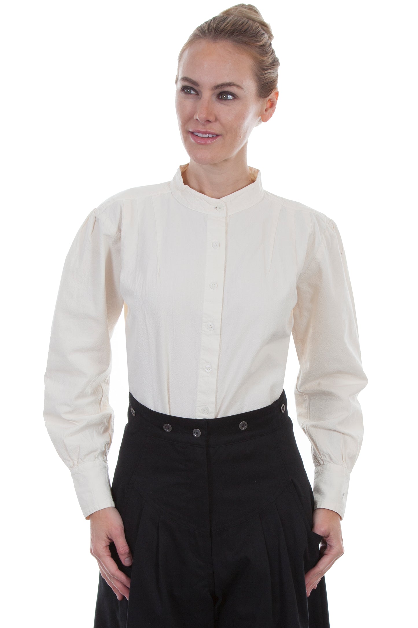 Scully Women's Peruvian Cotton Pleated Front Blouse in Ivory