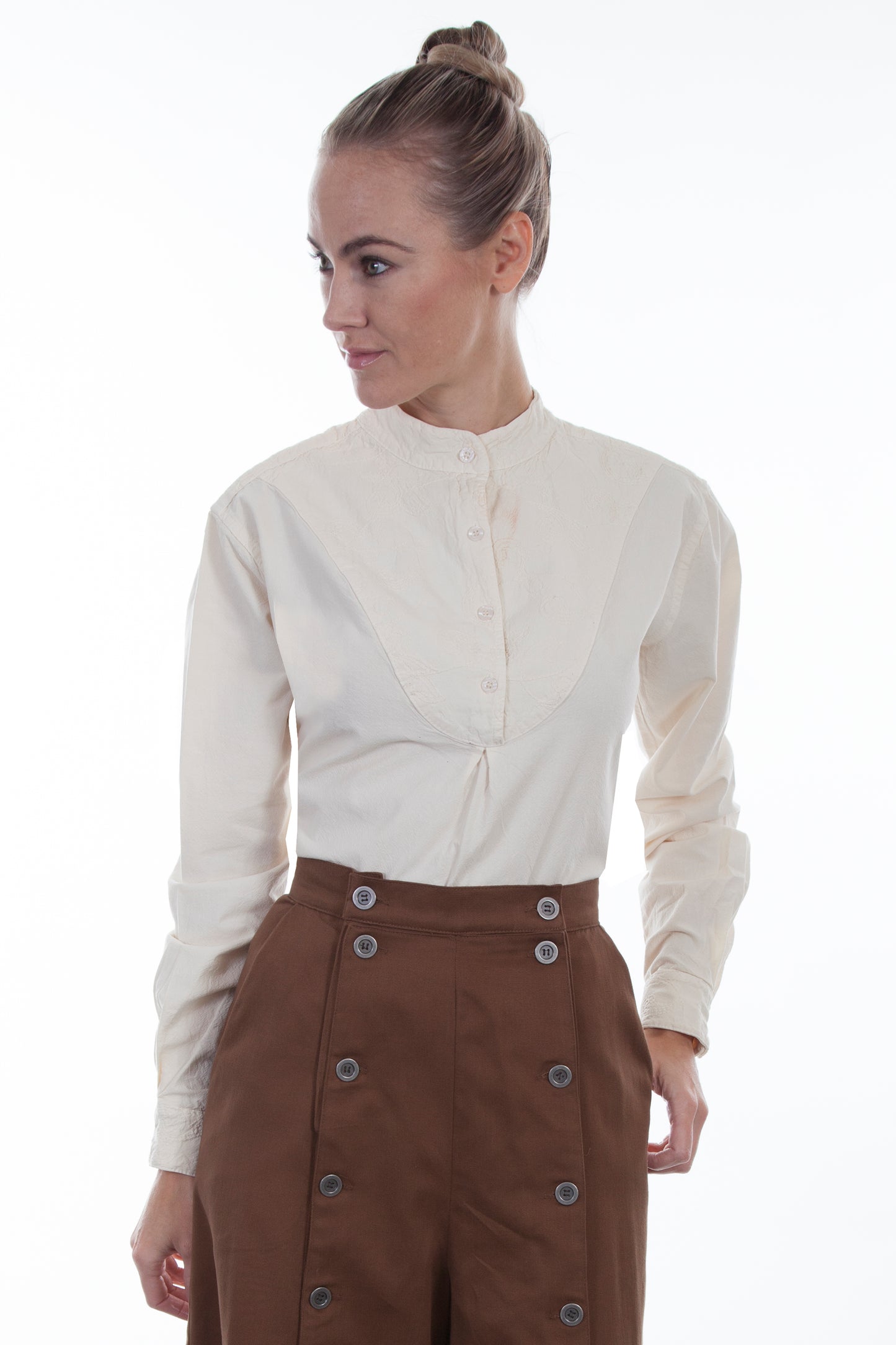 Scully Women's Embroidered Cotton Long Sleeve Blouse in Ivory