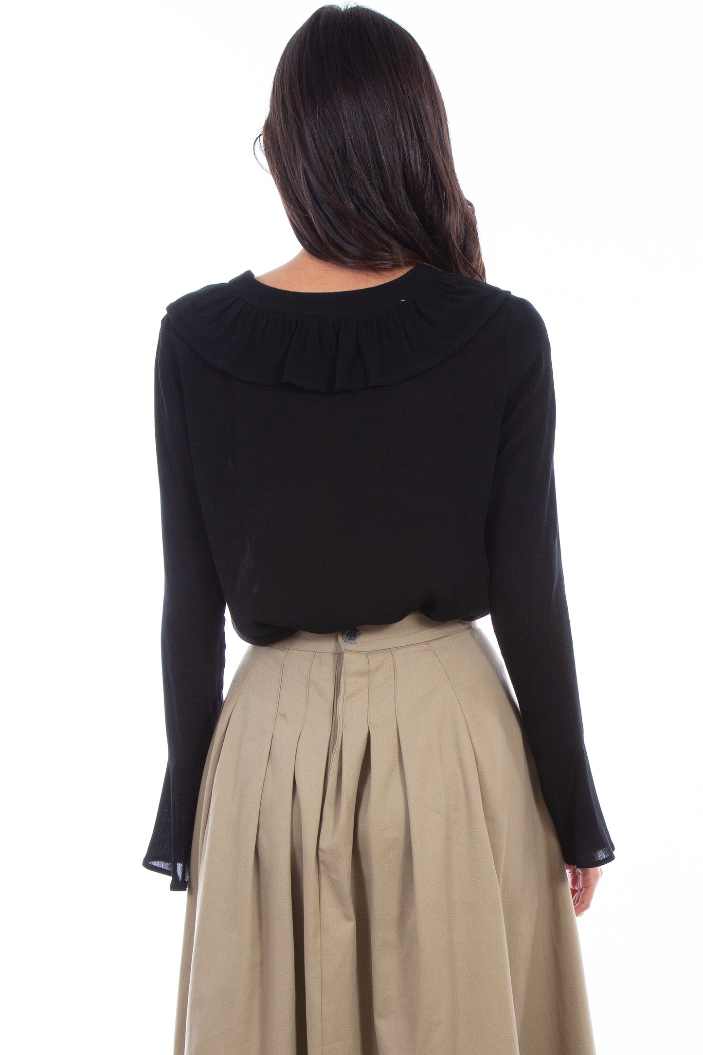 Scully Western Women's Ladies Ruffle Front Lace Up Blouse in Black