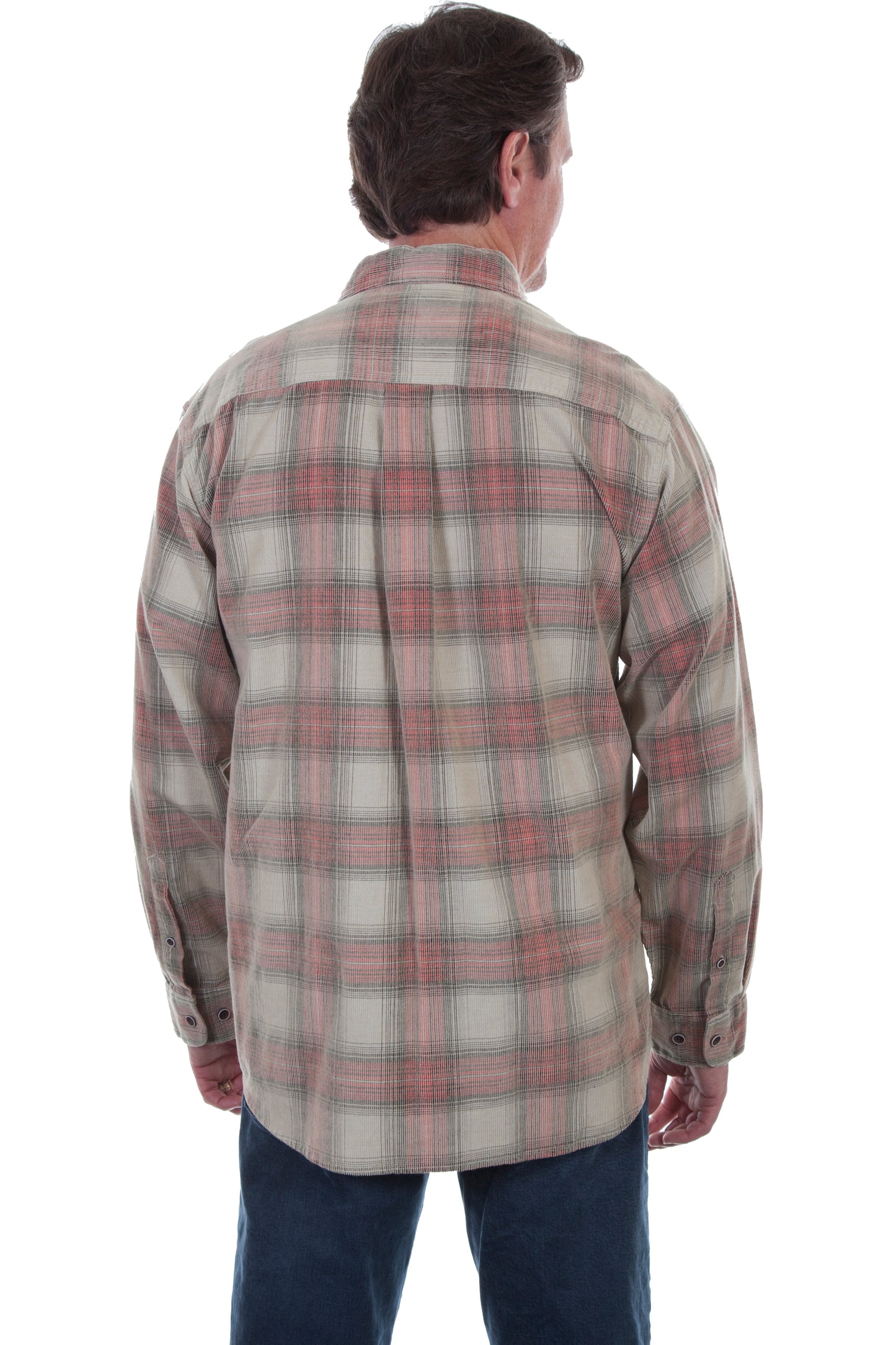 Scully Western Men's Yarn Dyed Corduroy Plaid Shirt in in Stone-Red