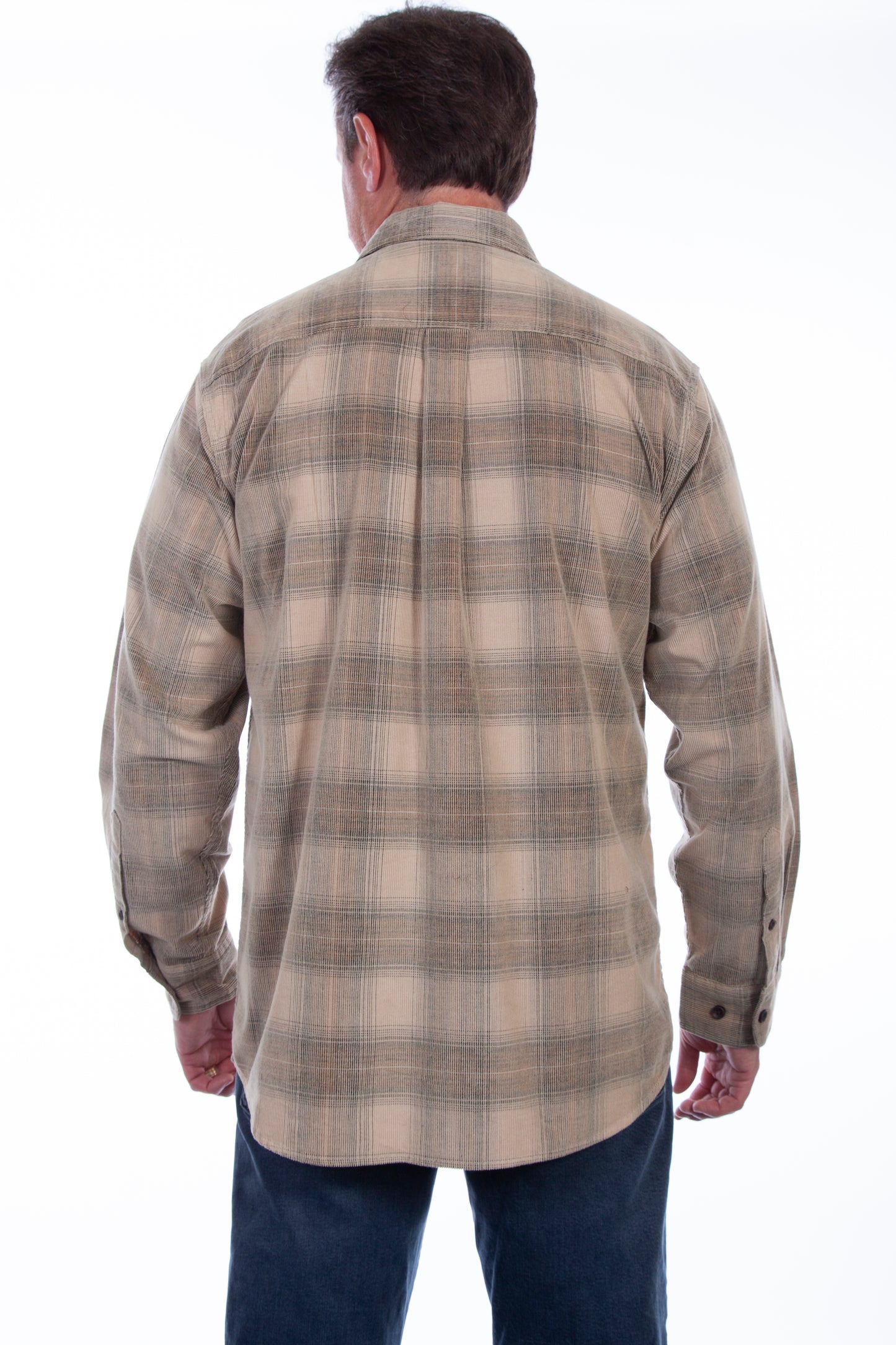 Scully Western Men's Corduroy Plaid Shirt in Blue-Tan