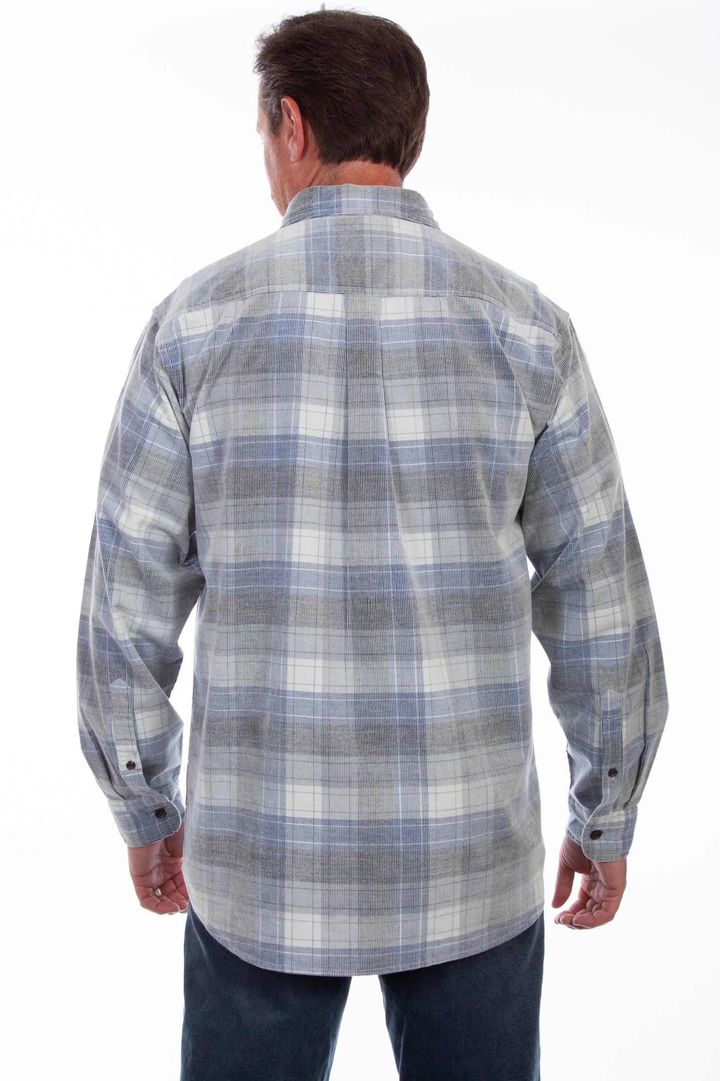 Scully Western Men's Corduroy Plaid Shirt in Blue-Grey