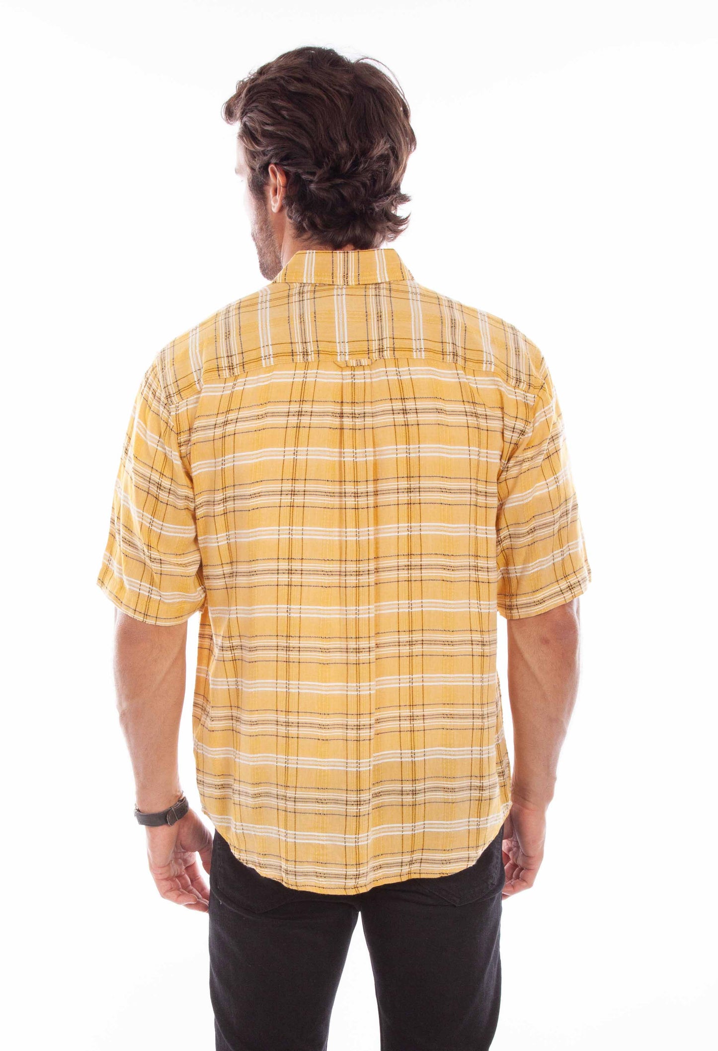 Scully Men's Worn Out's Short Sleeve Plaid Shirt in Yellow