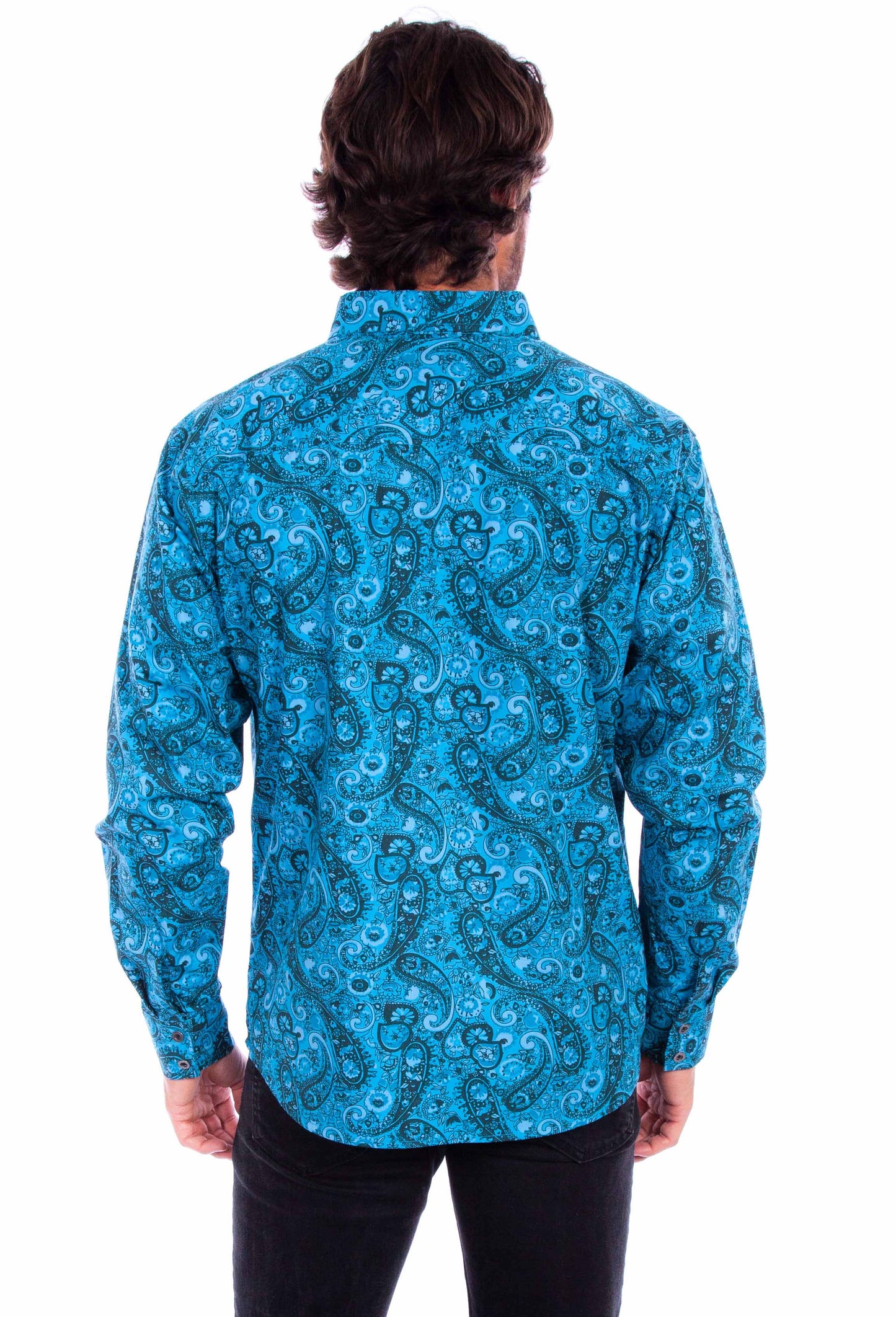 Scully Men's Worn Out's Long Sleeve Shirt in Aqua Paisley