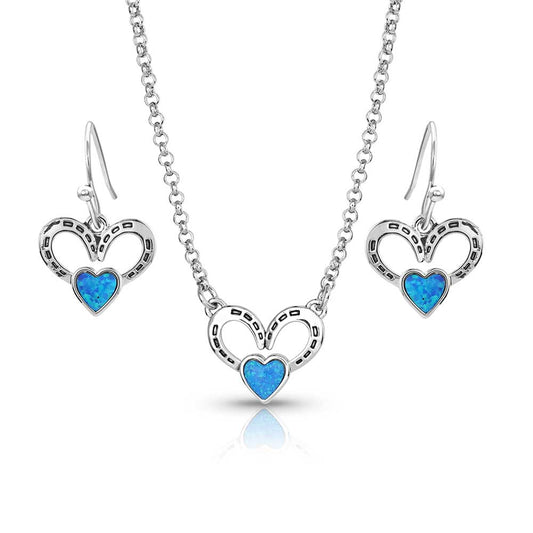 Montana Silversmiths Horseshoes on My Heart Opal Jewelry Set