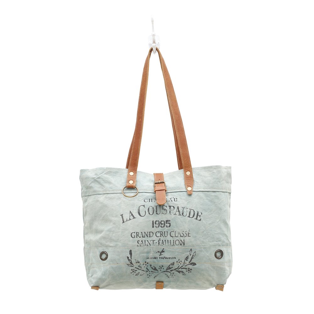Myra Bag Womens LA COUSPADE Canvas Tote Bag Zip Pocket Double Handle Solid Green