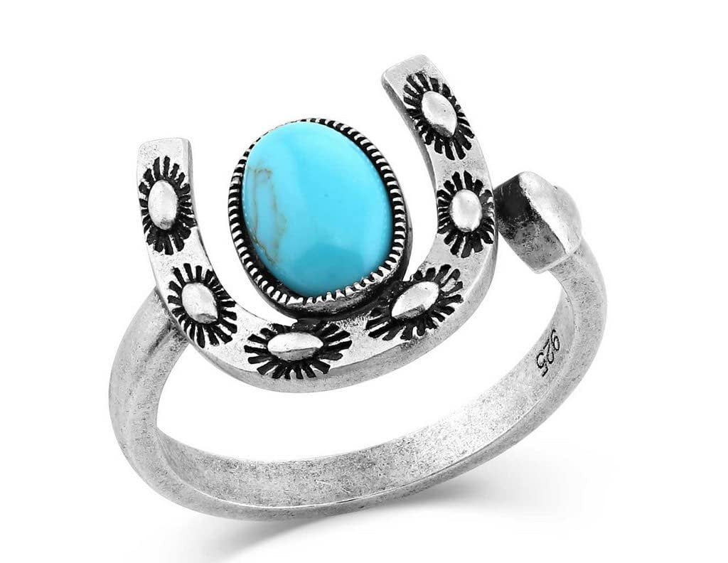 Montana Silversmiths Women's Within Luck Turquoise Horseshoe Ring Silver One Size