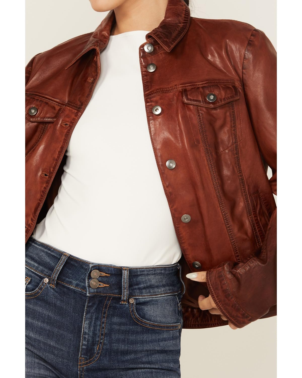 Scully Women's Leather Denim Button Jacket - Vintage Brown