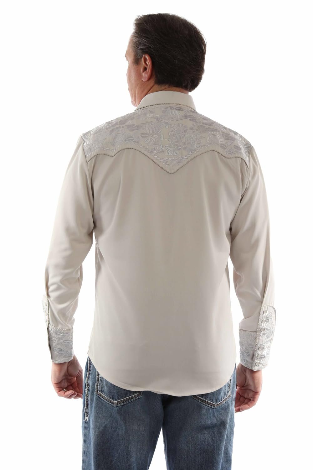 Scully Western Men's Floral Tooled Embroidered Snap Front Shirt - Light Grey