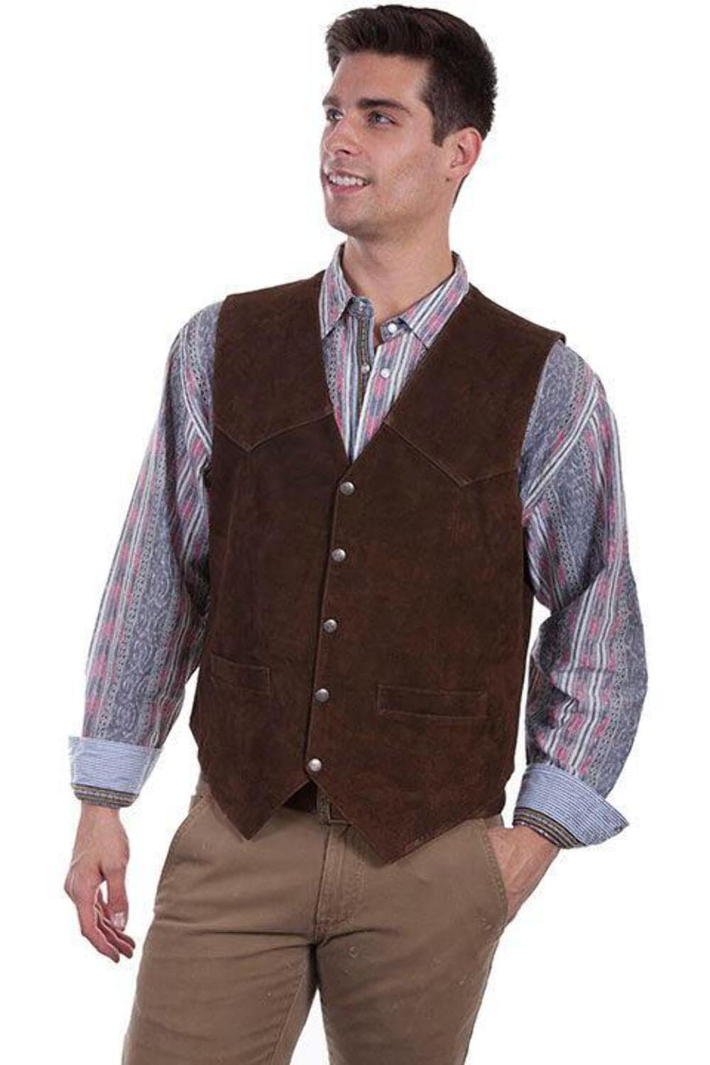 Scully Men's Calf Suede Leather Snap Front Vest - Brown