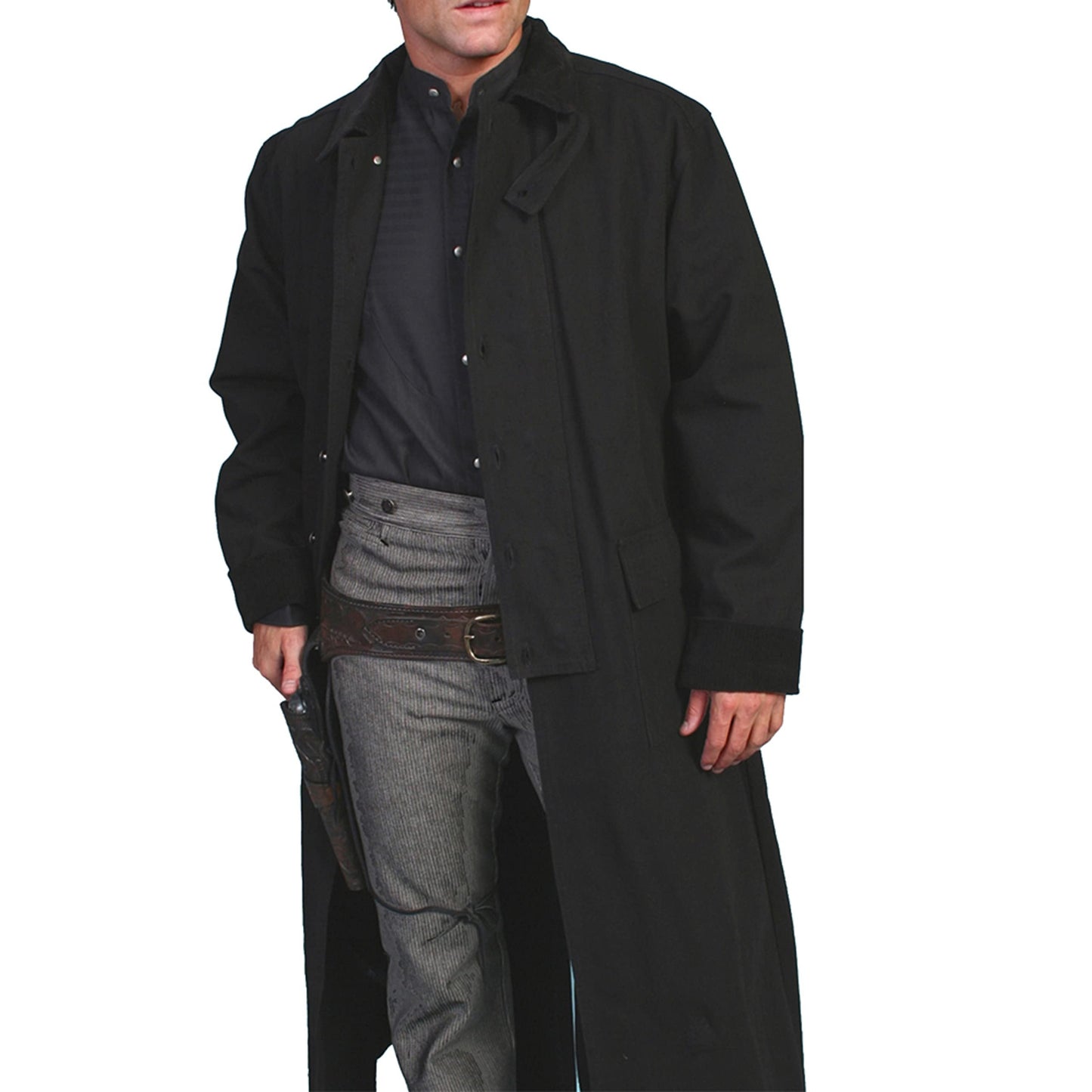 Scully Men's Long Canvas Duster Jacket - Black