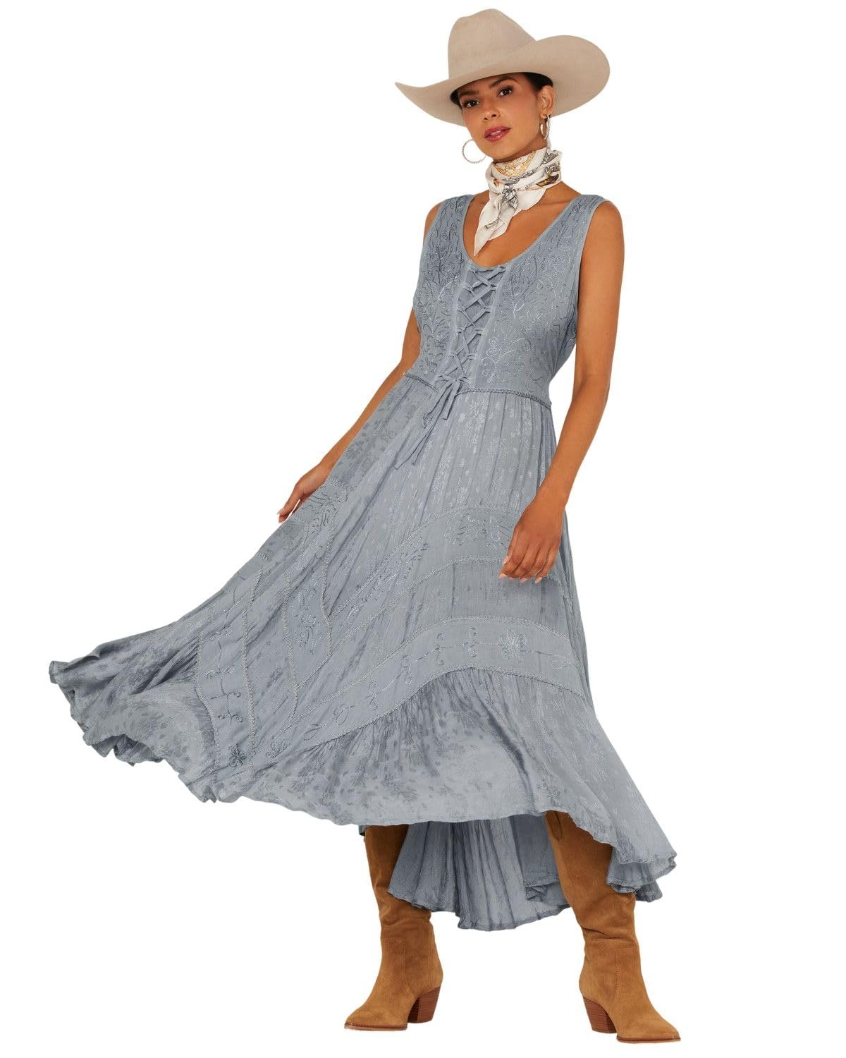 Scully Women's Lace Front Sleeveless Full Length Dress - Ash Grey