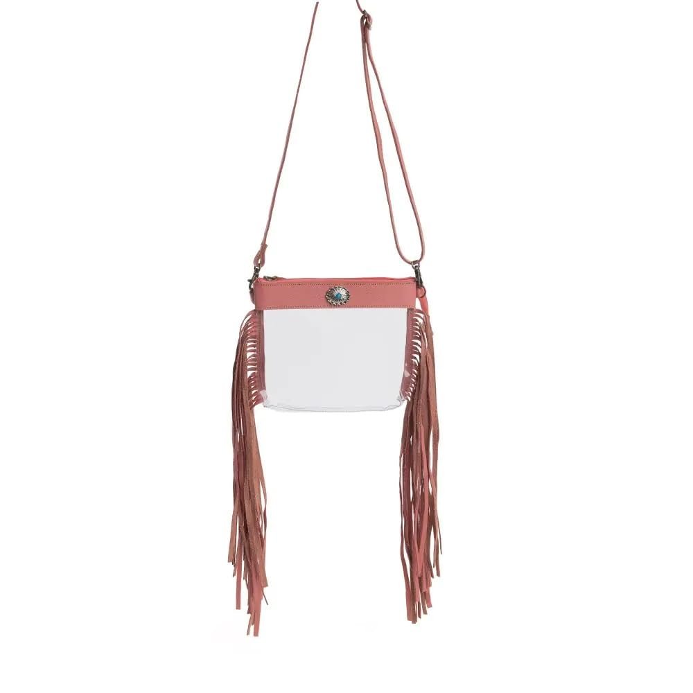 Myra Clear Upcycled Western Leather Shoulder Bag in Pink