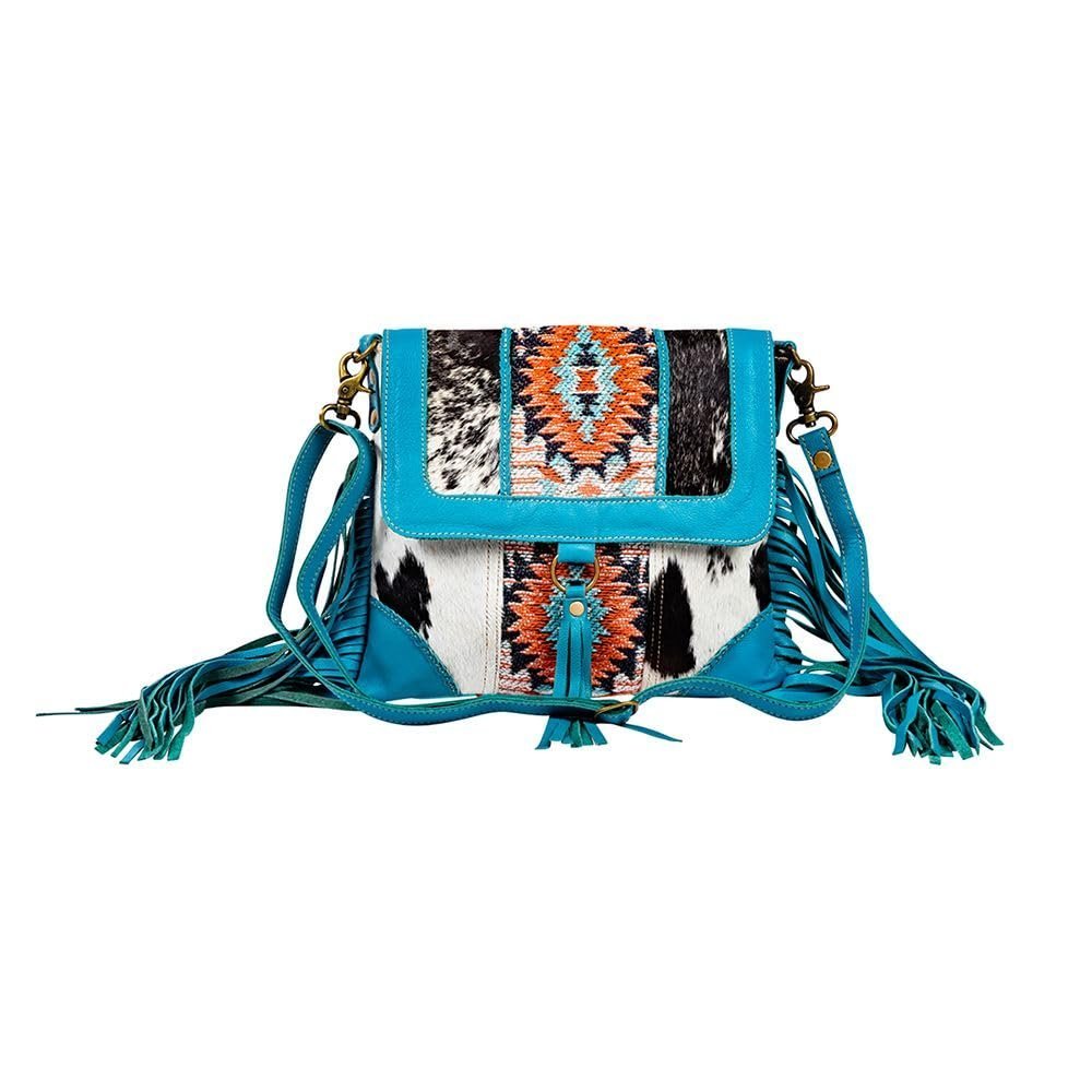 Myra Bag Shoulder Bag for Women Western Upcycled Hairon Canvas & Leather Tassel
