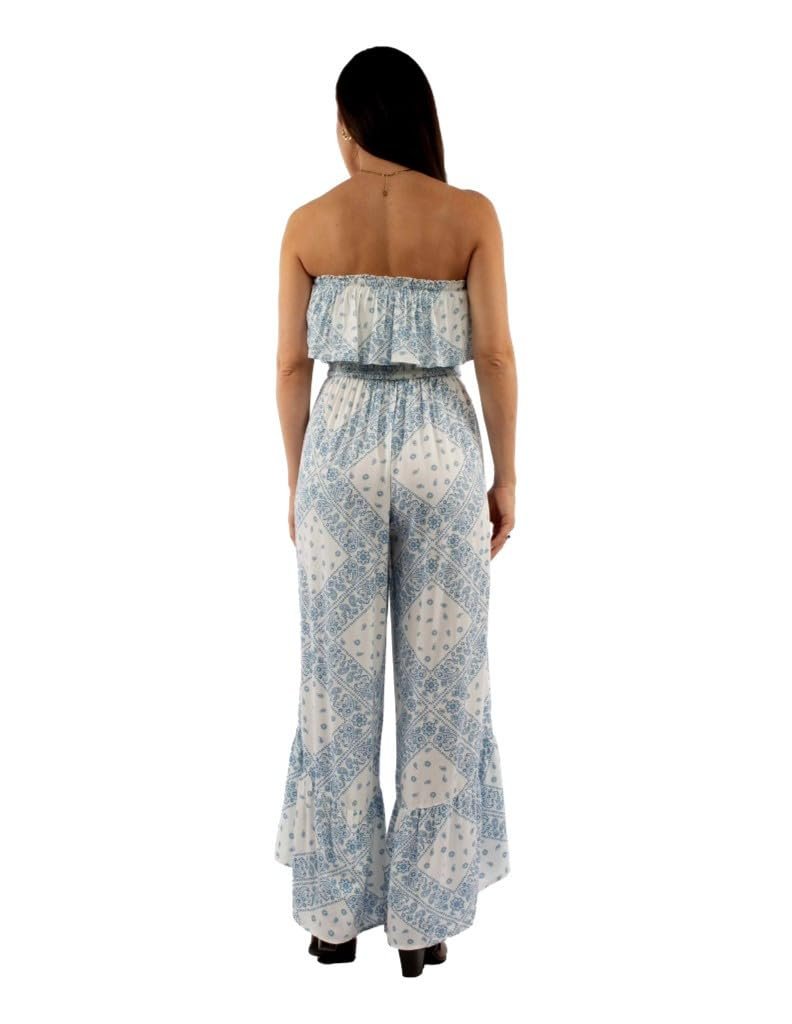 Scully Women's Banadana Print Ruffle Jumpsuit - White