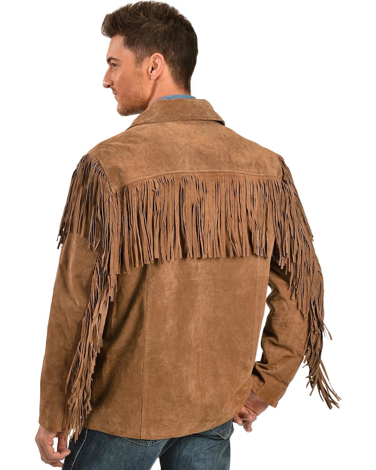 Scully Men's Suede Fringe Leather Jacket, Cinnamon