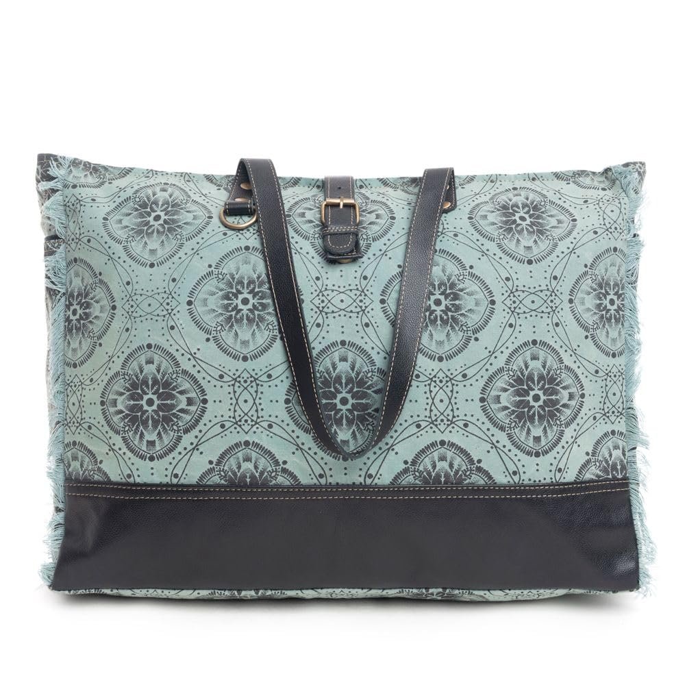Myra Bag Women's Western Leather Weekender Bag Canvas Upcycled Shoulder Handbag