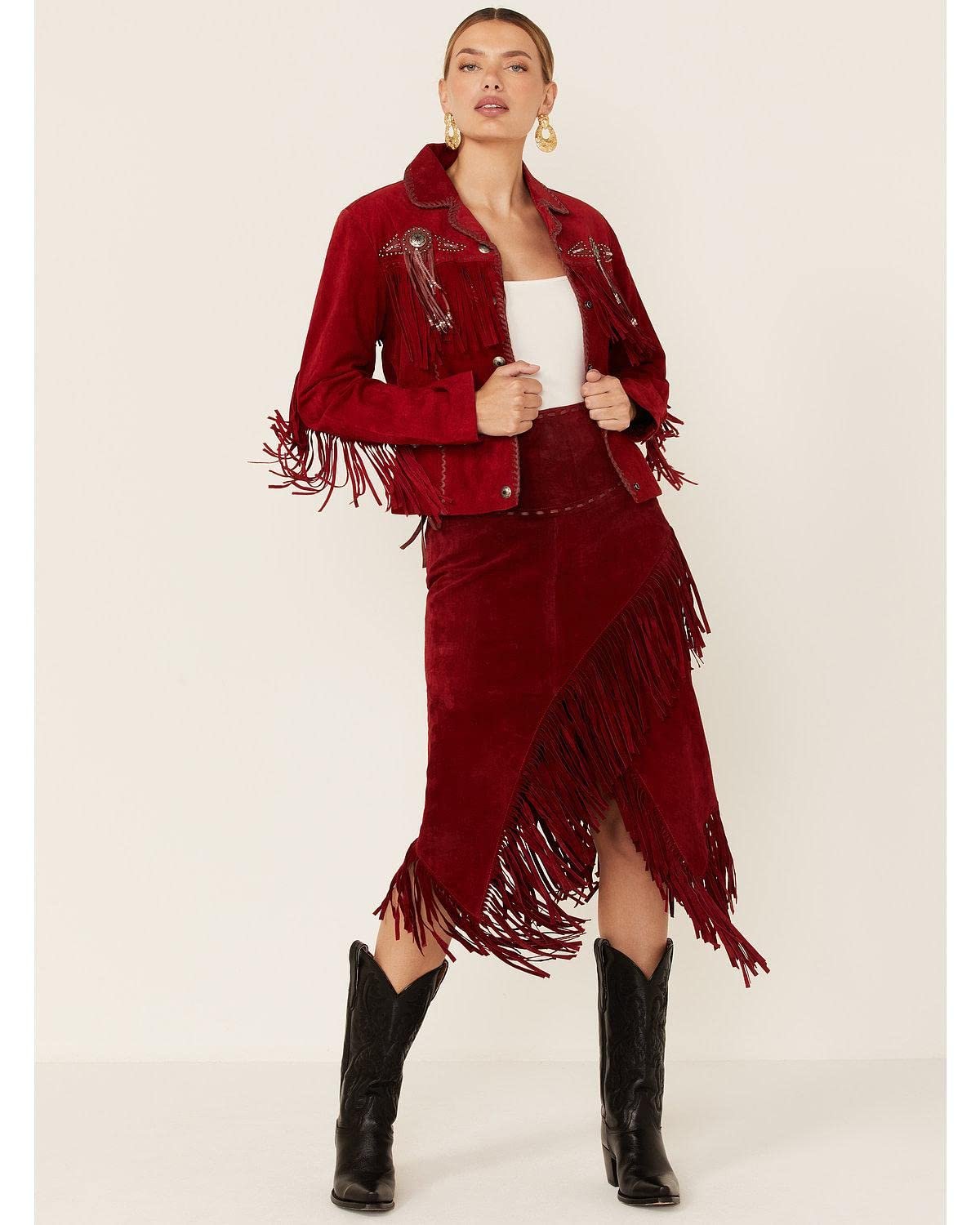 Scully Women's Fringe and Beaded Suede Leather Jacket - Red