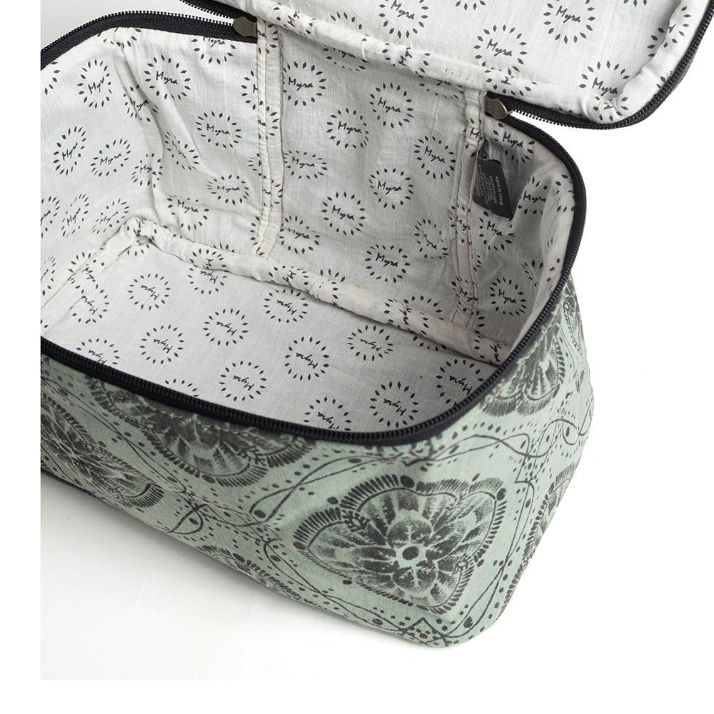 Myra Bag Makeup Bag for Women Upcycled Western Canvas Leather Cosmetic Toiletry
