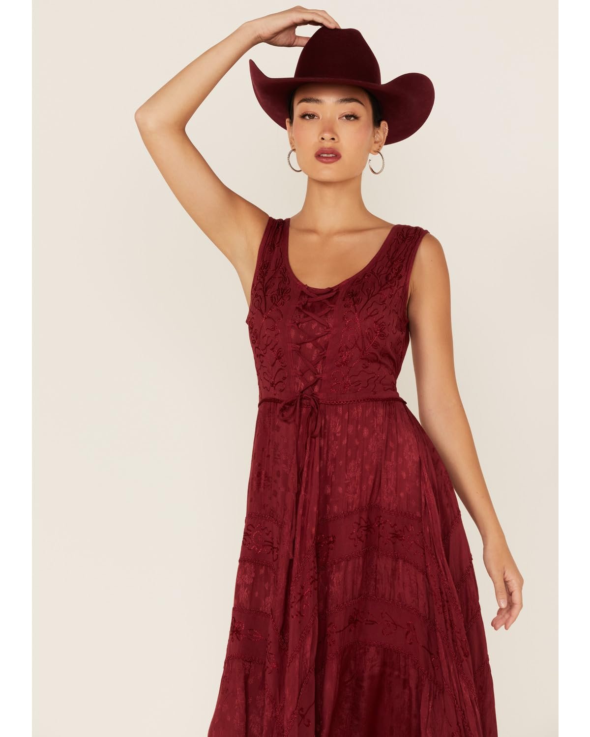 Scully Women's Lace Front Sleeveless Full Length Dress - Burgundy