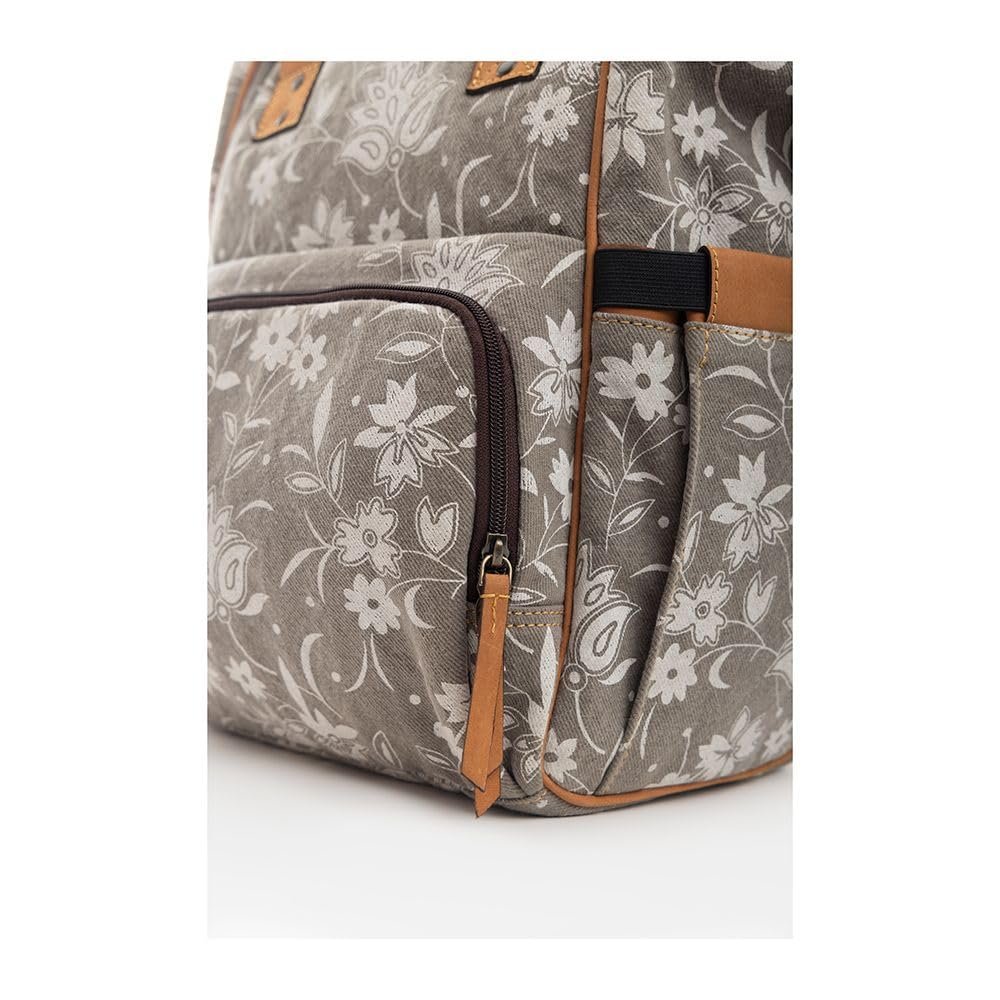 Myra Bag Womens Diaper Bag Western Upcycled Canvas Leather Backpack Handbag Gray