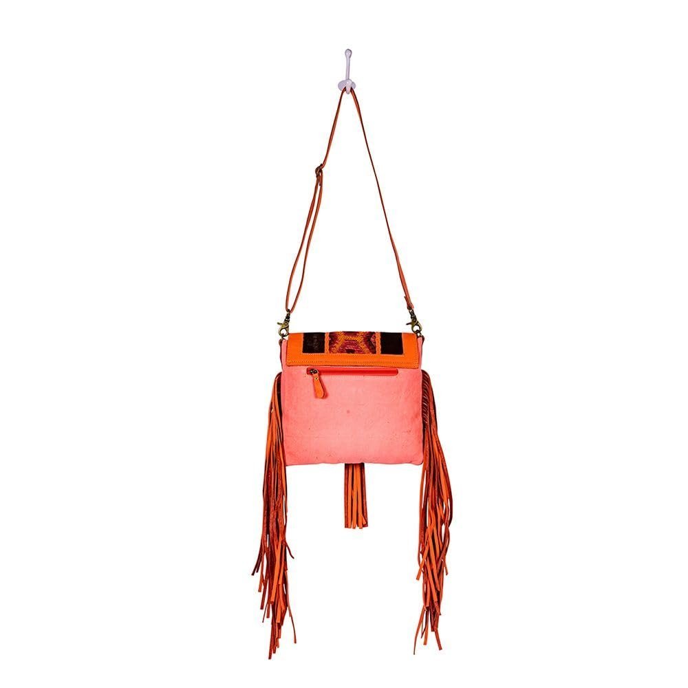 Myra Bag Shoulder Bag for Women Western Upcycled Hairon Canvas & Leather Tassel