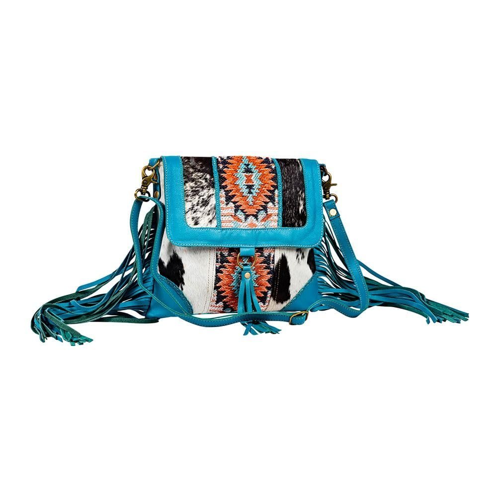 Myra Bag Shoulder Bag for Women Western Upcycled Hairon Canvas & Leather Tassel