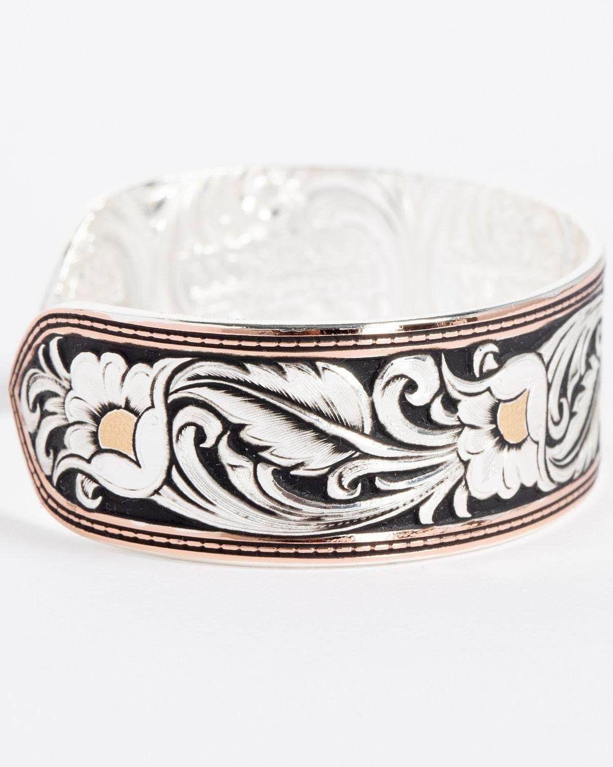 Montana Silversmiths Women's Leathercut Tri-Colored Floral Cuff Bracelet Silver One Size