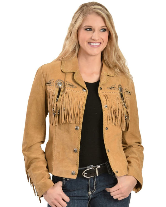Scully Women's Fringe and Beaded Suede Leather Jacket - Old Rust