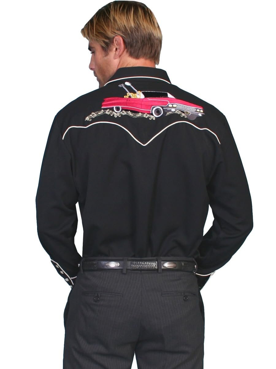 Scully Men's Rock N Roll Guitar Embroidered Retro Western Shirt
