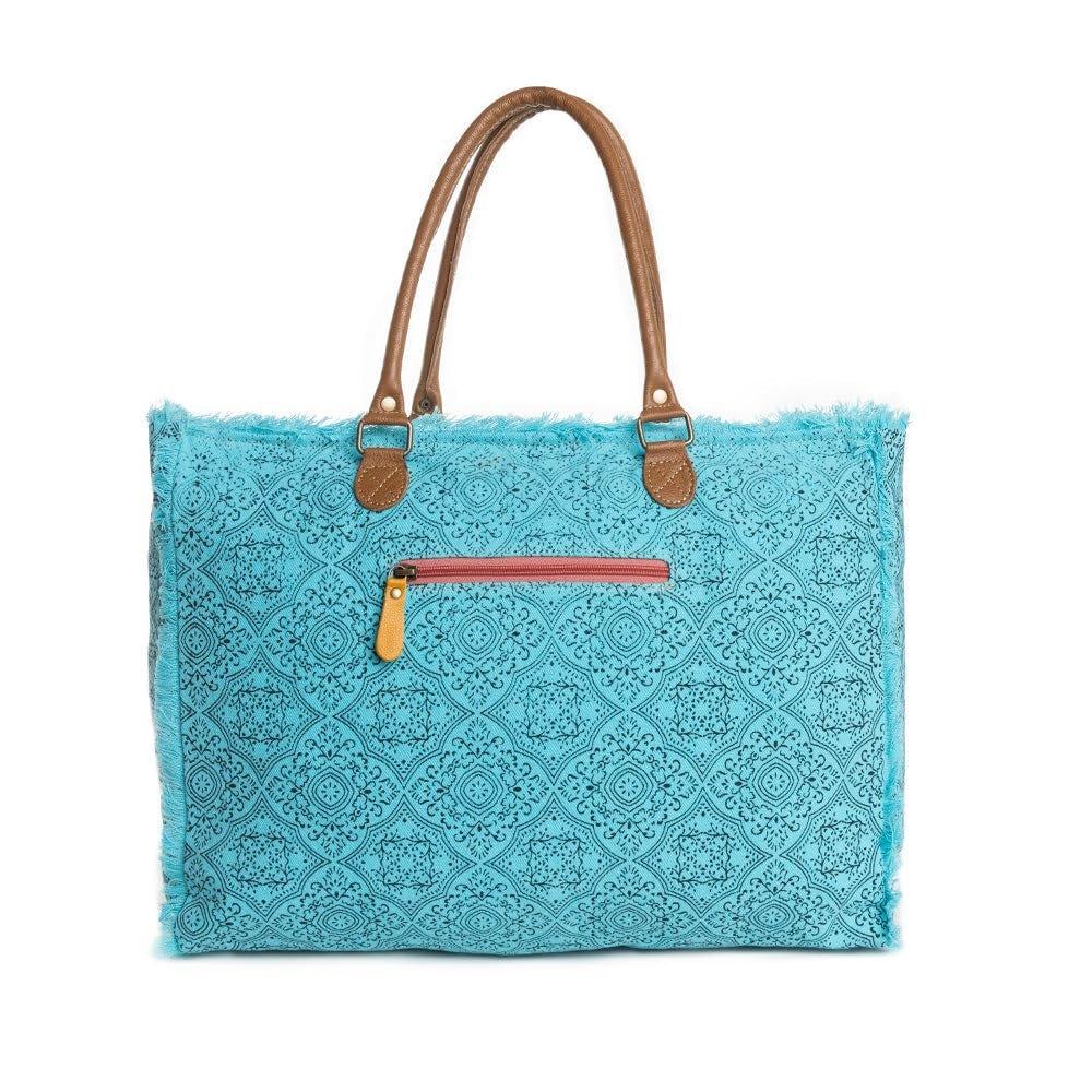 Myra Bag Women's Weekender Bag XL Canvas Tote Mandala Print Leather Handle New