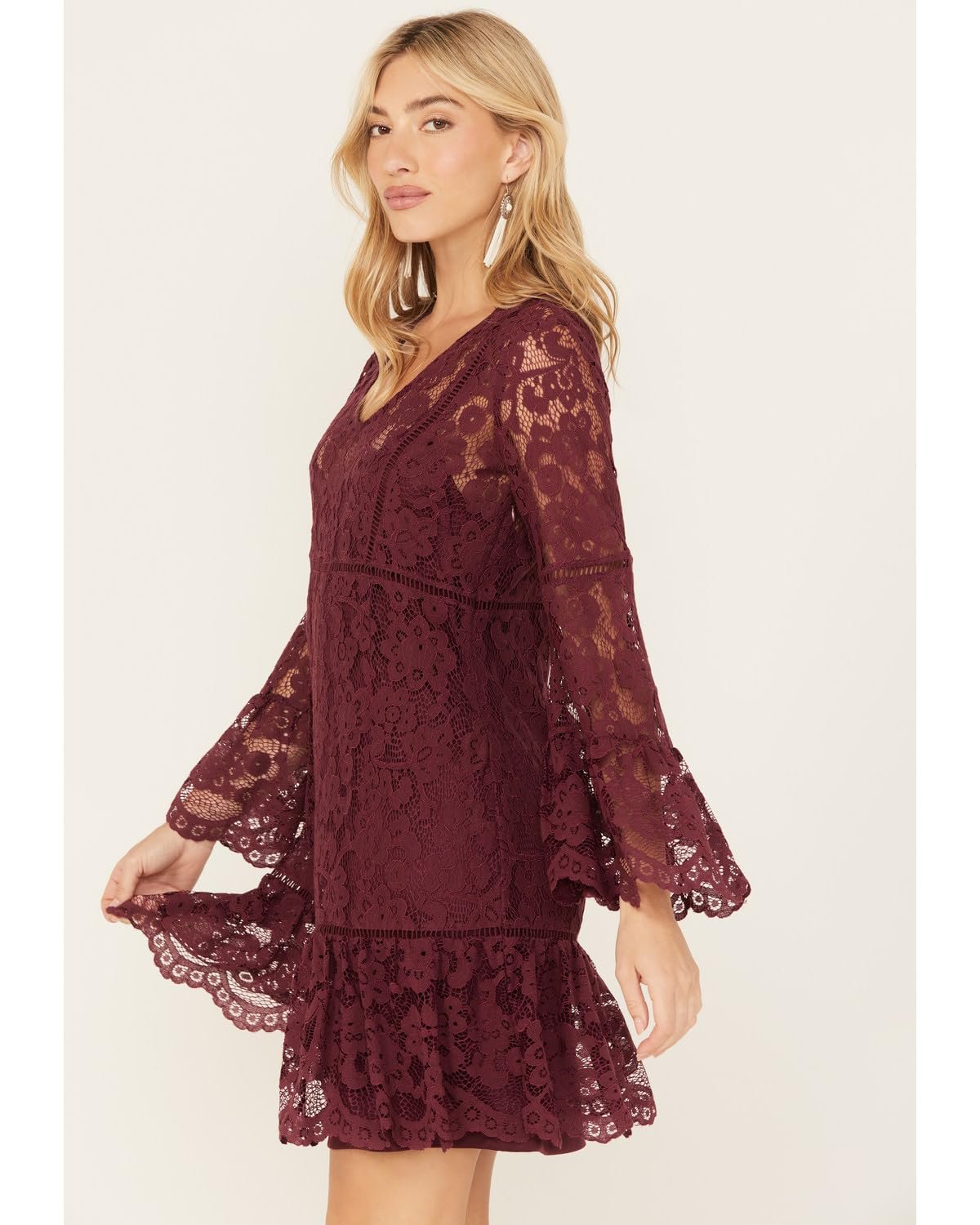 Scully Women's Lace Crochet Long Sleeve Mini Dress - Merlot