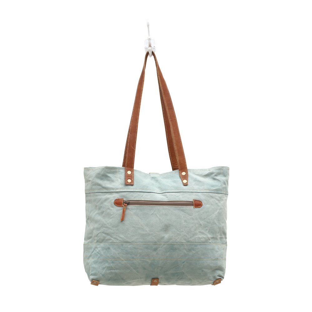 Myra Bag Womens LA COUSPADE Canvas Tote Bag Zip Pocket Double Handle Solid Green