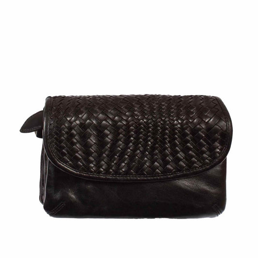 Scully Woven Leather Crossbody Handbag - Black
