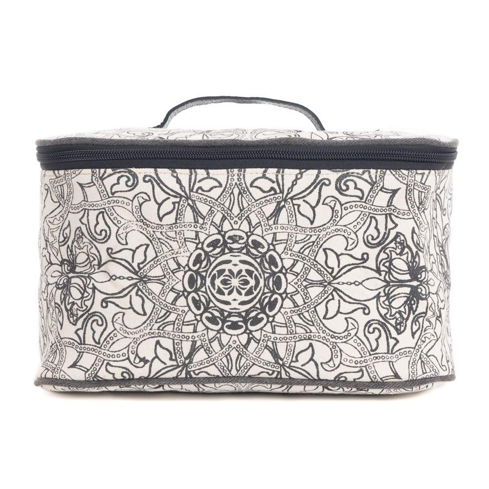 Myra Bag Makeup Bag for Women - Upcycled Western Canvas and Leather Cosmetic Toiletry Bag White
