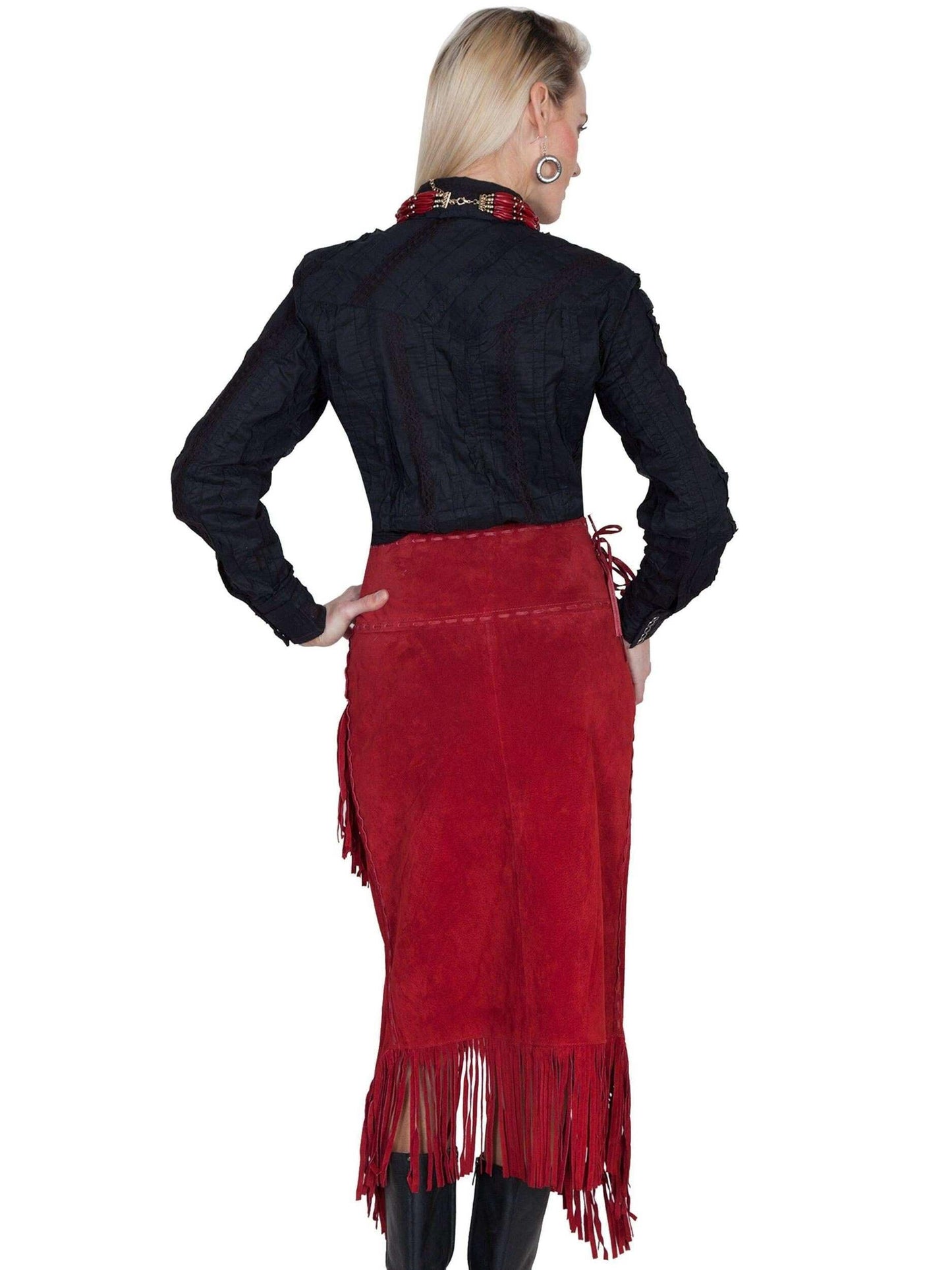 Scully Women's Suede Leather Fringe Skirt - Red Suede