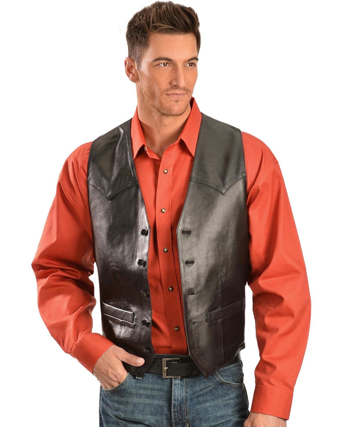 Scully Men's Lamb Leather Western Vest - Black Lamb