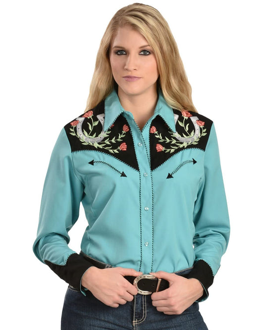 Scully Women's Horseshoe Embroidered Retro Western Shirt