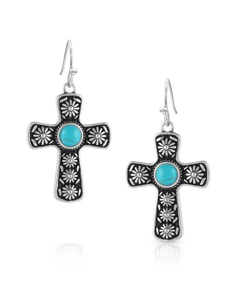 Montana Silversmiths Western Lifestyle Cross Earrings (Bold in Faith Turquoise)