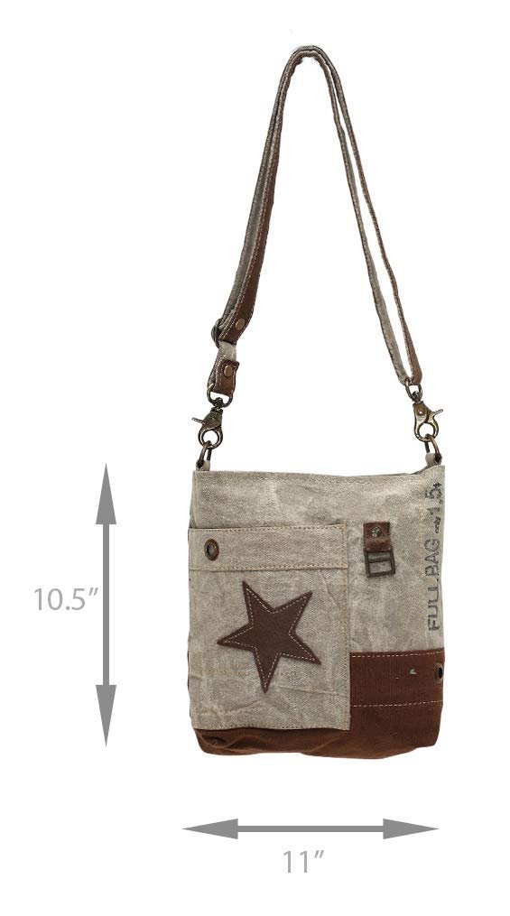 Myra Bag Leather Star Upcycled Canvas Medium Corssbody Bag M-0898