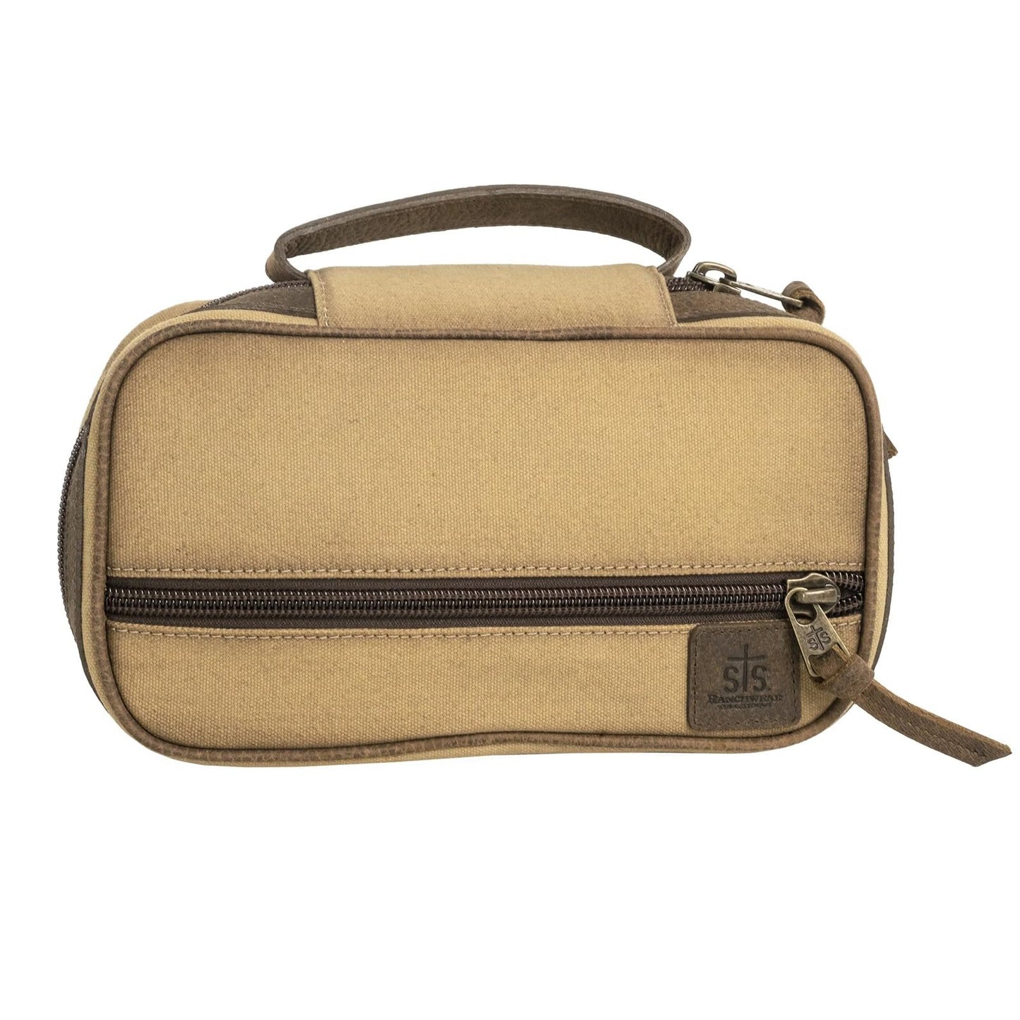 STS Ranchwear Buffalo Creek Durable Versatile Shave Kit Toiletry Bag with Zip Around Closure, Tan/Chestnut, 10.5" W x 4.5" H x 5" D