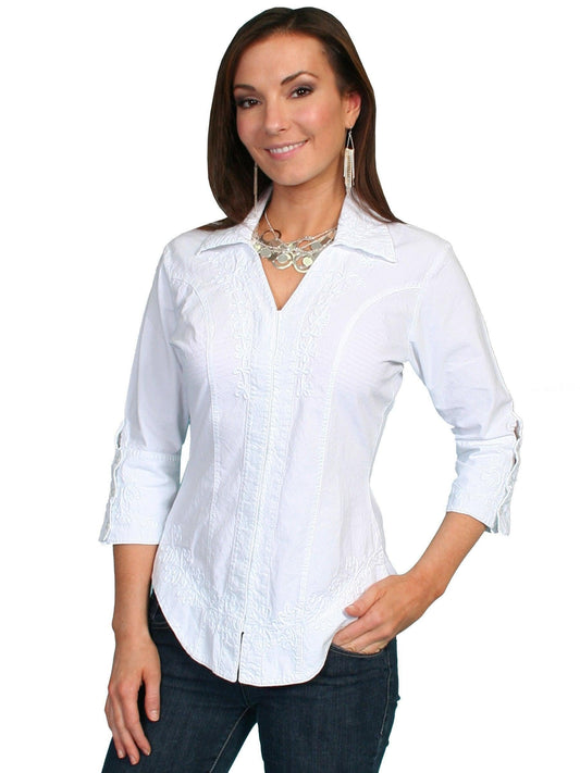 Scully Women's 3/4 Length Sleeve Peruvian Cotton Blouse - White