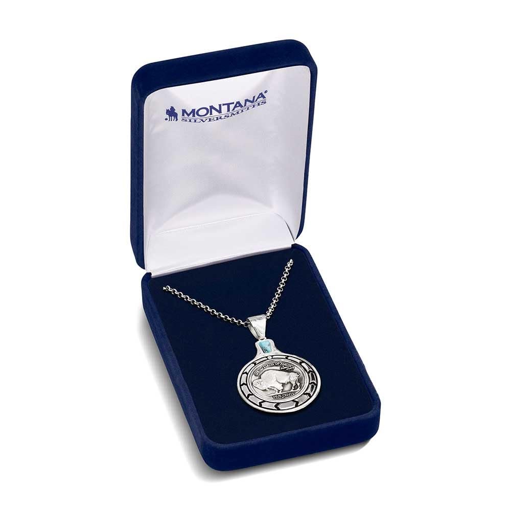 Montana Silversmiths Buffalo Plains Buffalo Nickel Coin Replica Pendant 28 Inch Necklace
