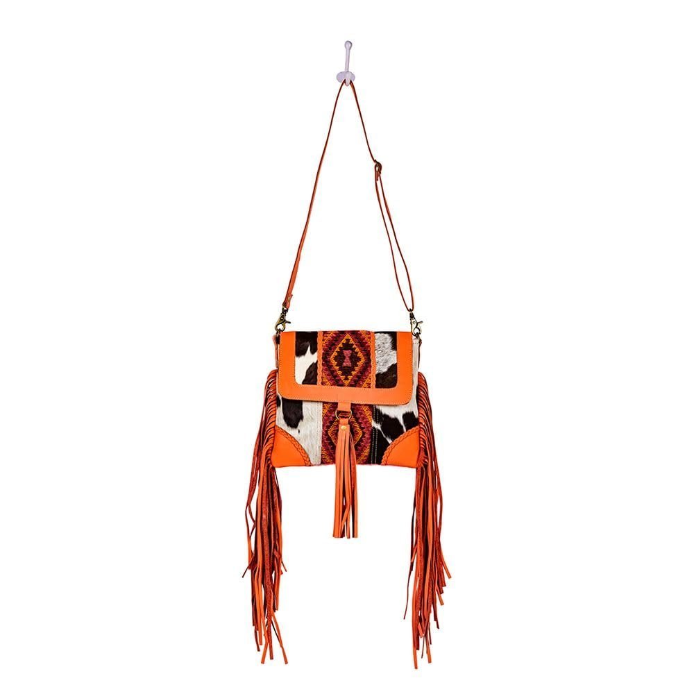 Myra Bag Shoulder Bag for Women Western Upcycled Hairon Canvas & Leather Tassel