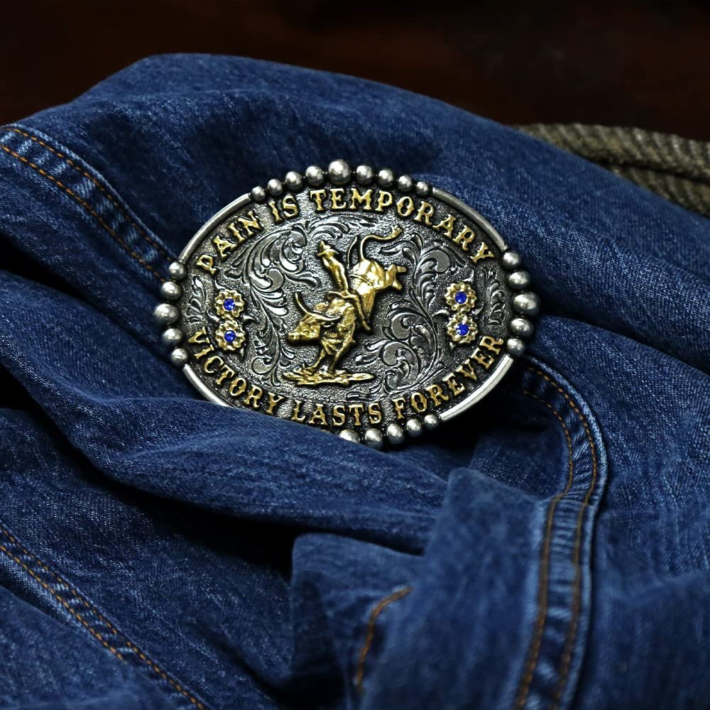 Montana Silversmiths Bull Riding Pain Is Temporary Oval Western Attitude Belt Buckle