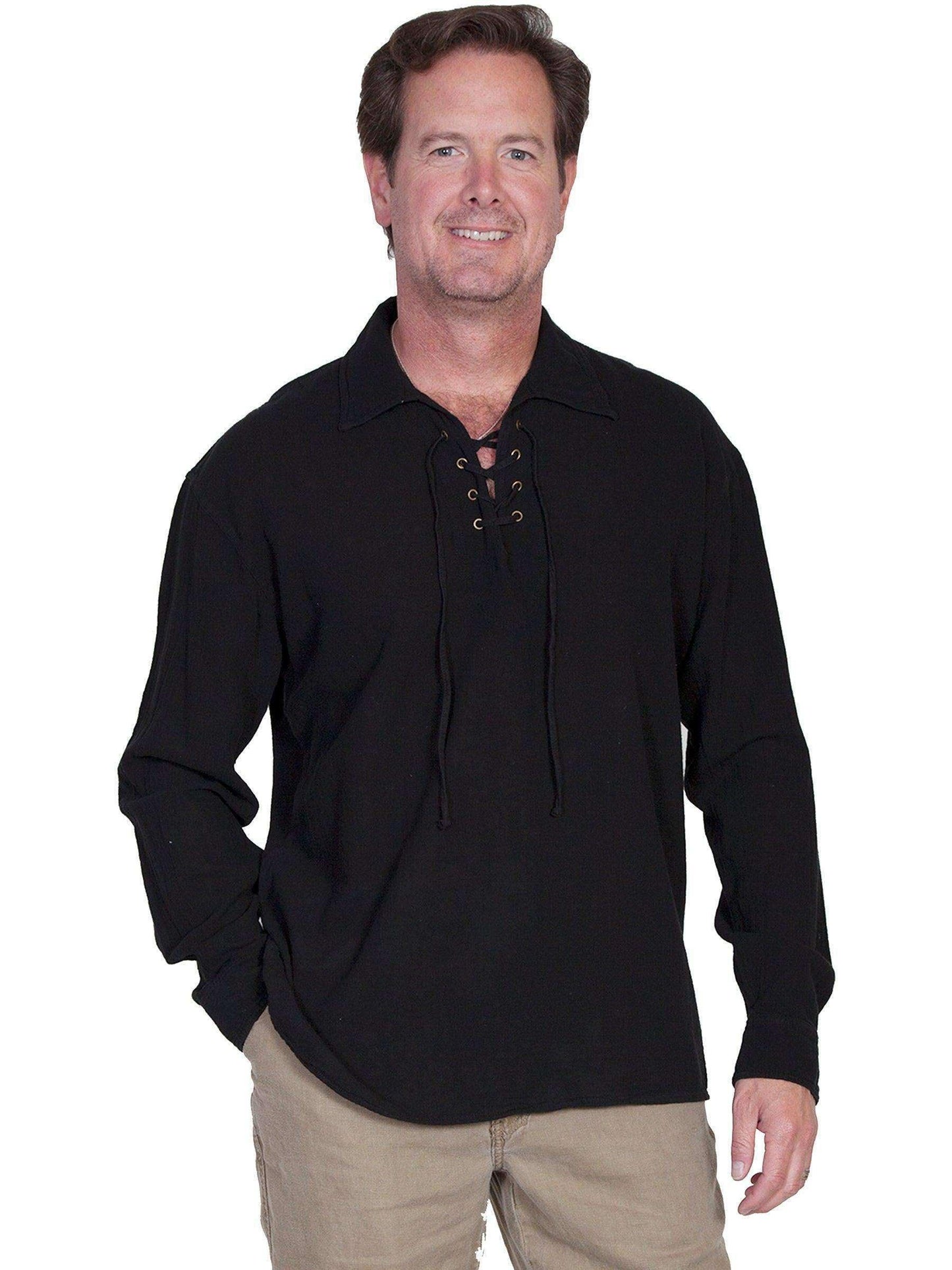 Scully Men's Cantina Lace-Up Long Sleeve Shirt - Black