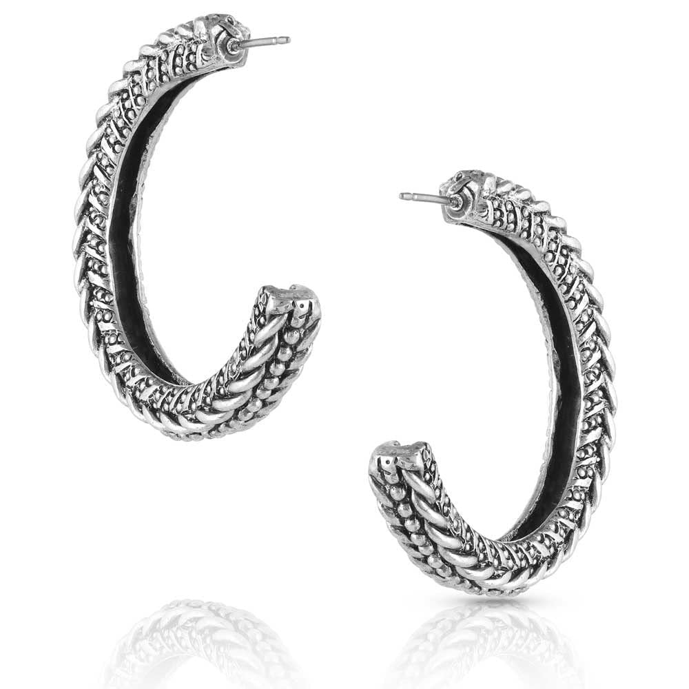 Montana Silversmiths Western Inspired Post Back Hoop Earrings (Roped In Hoop)