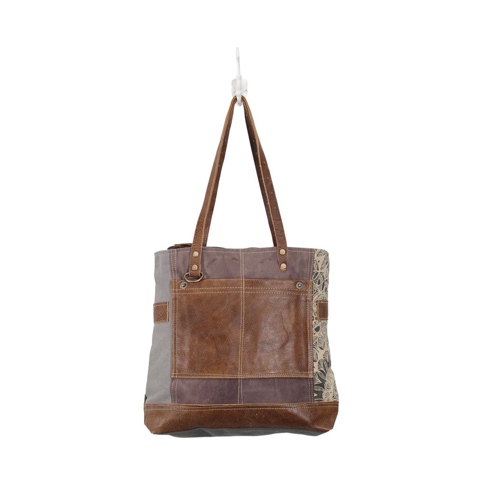 Myra Bag Women's Side Flora Print Canvas Tote Bag Zip Pocket Leather New