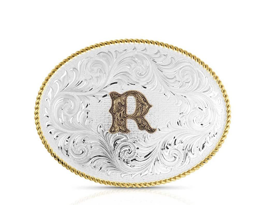 Montana Silversmiths Unisex Classic Western Oval Two-Tone Initial Belt Buckle R - 1255R One Size