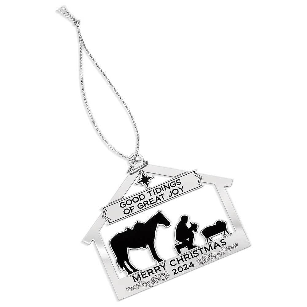 Montana Silversmiths Good Tidings Horse & Rider in a Manger Christmas Ornament